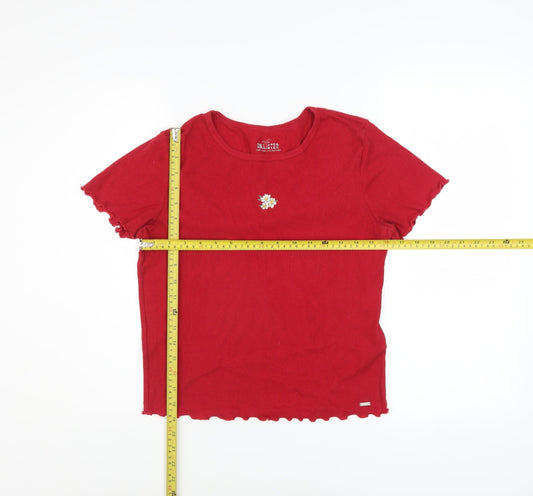 Hollister Women's Red Slim Fit Embroidered Flower T-Shirt Size S