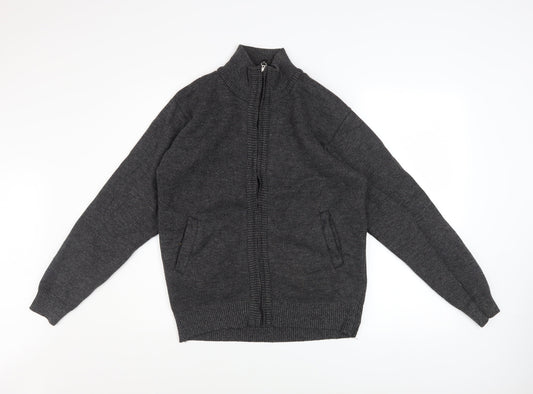 Foglie Rosse Men's Grey Wool Blend Full Zip Knit Jacket M