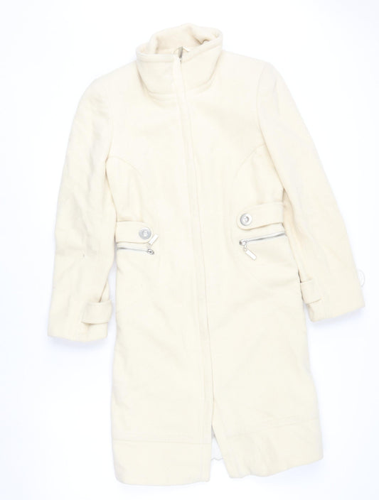 River Island Women’s Ivory Wool Coat Size 8 Long Overcoat