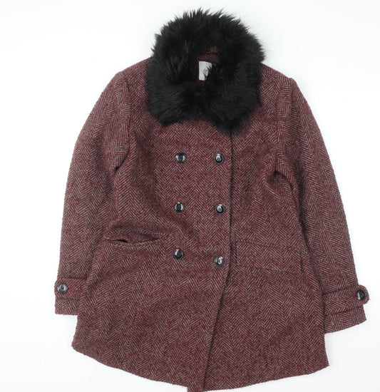 Womens UK Size 12 Cotton Traders Red Pea Coat
