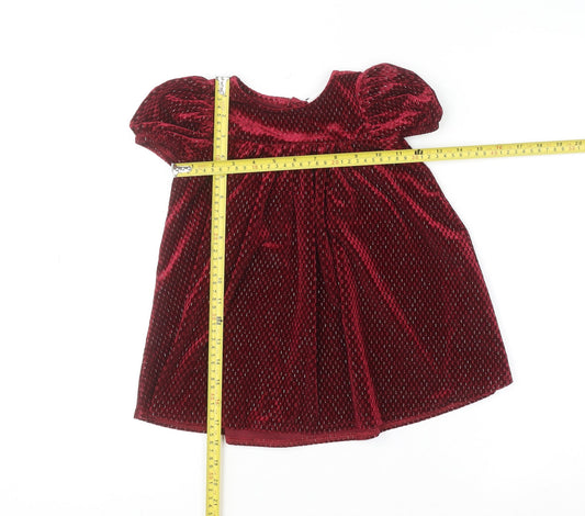 Next Girls Red Velvet A-Line Party Dress 2XS Short Sleeve Winter