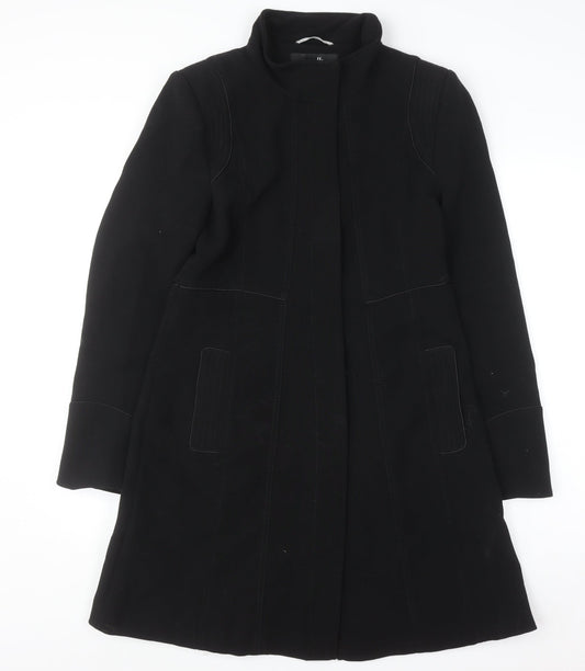 Wallis Women's Black Long Overcoat Size 10 Classic Lined Winter Coat