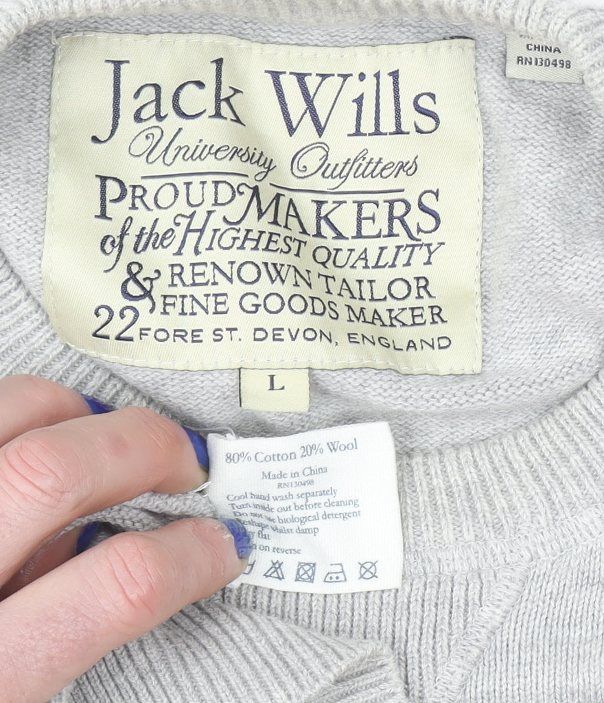 Mens UK Size L Jack Wills Grey Pullover Jumper