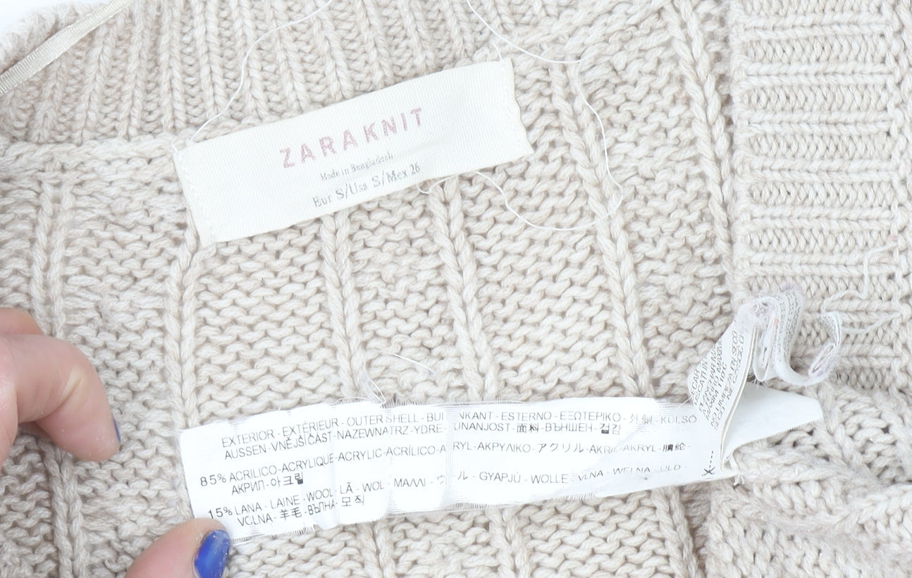 Womens UK Size S Zara Beige Cardigan Jumper