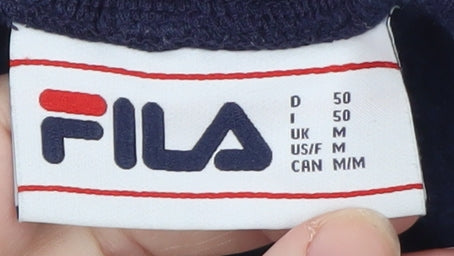 Brand and care label for Fila Men’s Blue Jogger Trousers M Elastic Waist Fleece Comfort