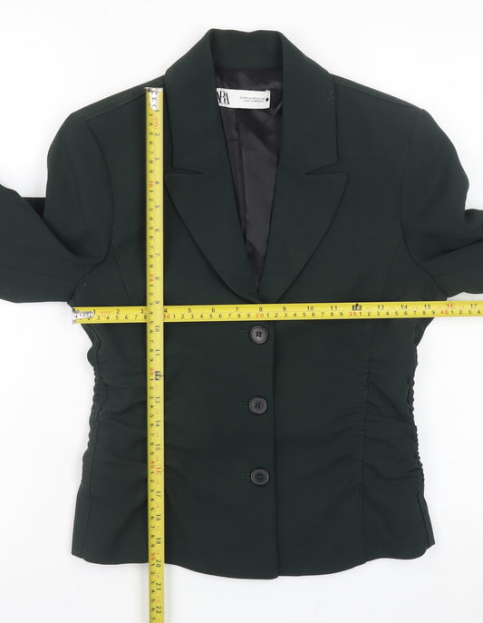 Zara Women Green Wool Blend Blazer XS Slim Fit Classic Style