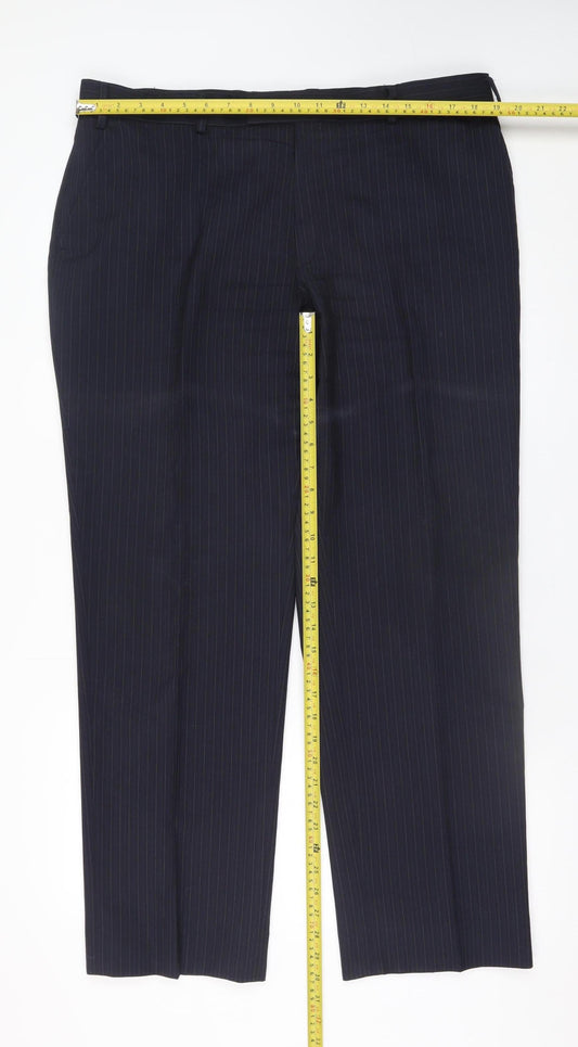 Mens UK Size 38S Jaeger Regular Fit Dress Pants Blue Trousers