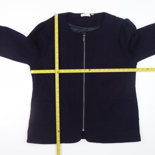 Gharani Strok Women Blue Wool Zip Jacket Size 16 Classic Style
