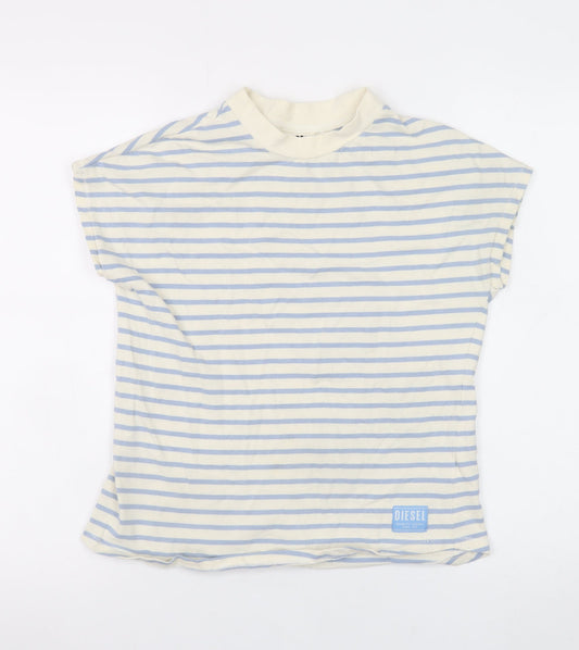 Diesel Womens Blue Striped Cotton Short Sleeve T-Shirt Size S