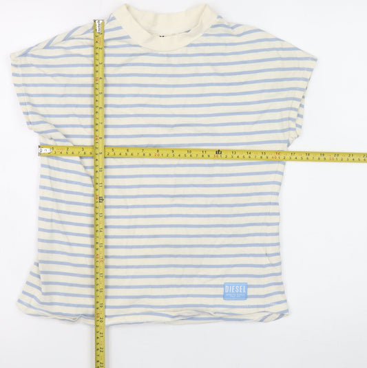 Diesel Womens Blue Striped Cotton Short Sleeve T-Shirt Size S