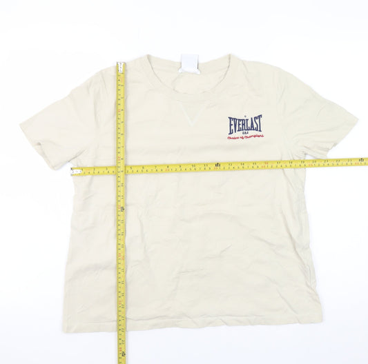 Everlast Women Beige Cotton Short Sleeve Basic T-Shirt M