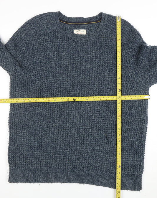Fat Face Men's Blue Waffle-Knit Wool Blend Crew Neck Jumper Size M