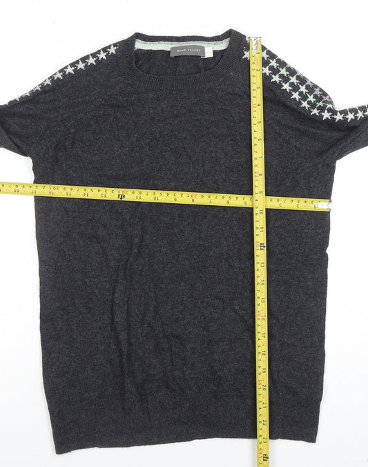Mint Velvet Womens Grey Star Sleeve Crew Neck Knit Jumper XS