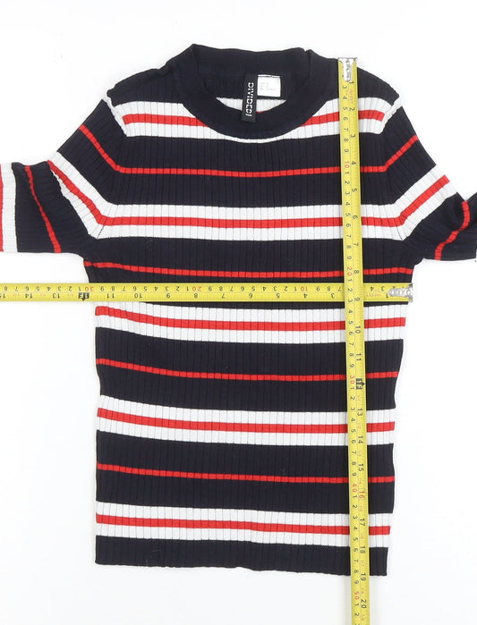 H&M Divided Women's Navy Striped Long Sleeve Ribbed T-Shirt XS