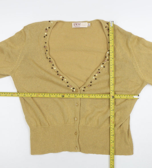 EWM Women's Beige Beaded V-Neck Cardigan Size 18/20