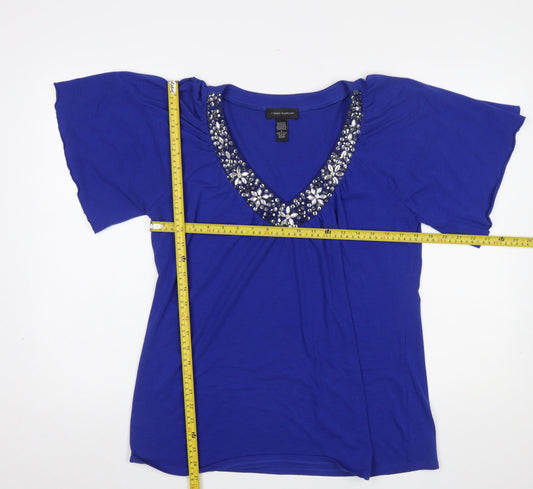 Womens UK Size L Cable & Gauge Blue Basic T-Shirt