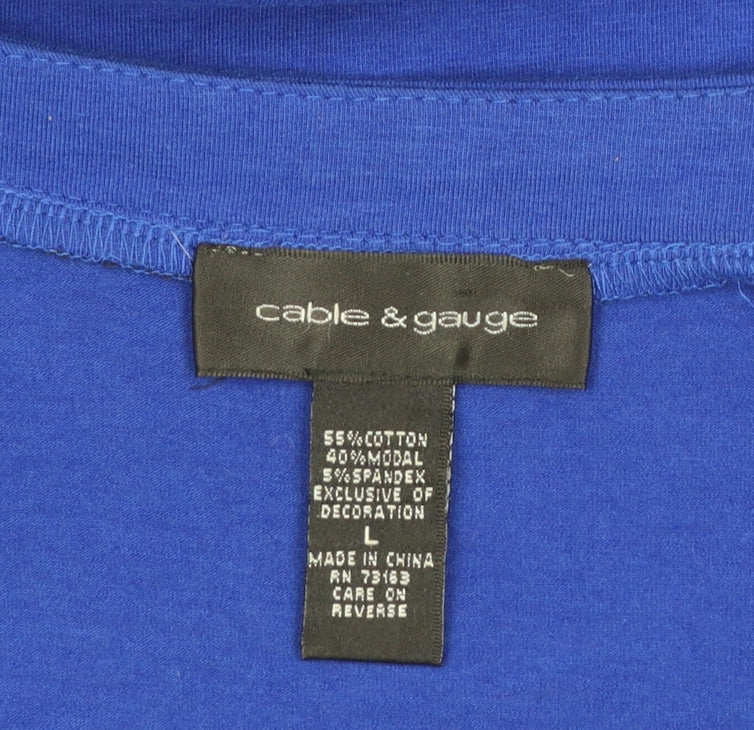 Womens UK Size L Cable & Gauge Blue Basic T-Shirt