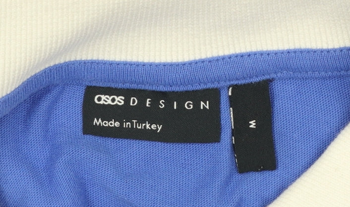 Brand and care label for ASOS DESIGN Women Blue Colourblock Polo Shirt M Casual Cotton