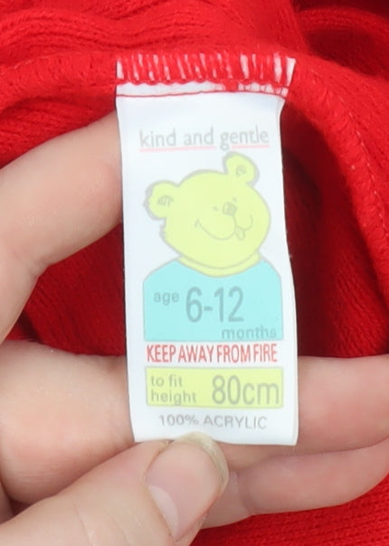 Brand and care label for Kind and Gentle Red Pleated Knit Baby Skirt 6-9 Months unisex with straps