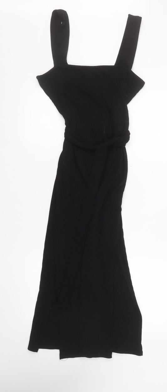 Additional front view of Miss Selfridge Women’s Black Bodycon Midi Dress, size UK 14, Stretch Knit