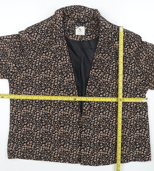 Tu Women Black Animal Print Regular Fit Lined Blazer Size 18