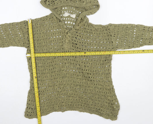 Fat Face Women’s Green Linen Blend Crochet Hooded Jumper Size 6