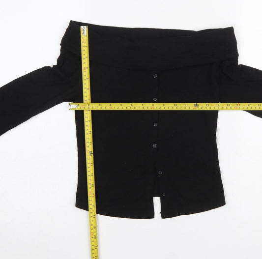 Womens UK Size M Bershka Black Cropped Button-Up