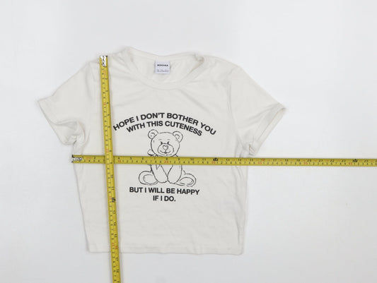 Girls UK Size L Bershka Ivory Cropped T-Shirt