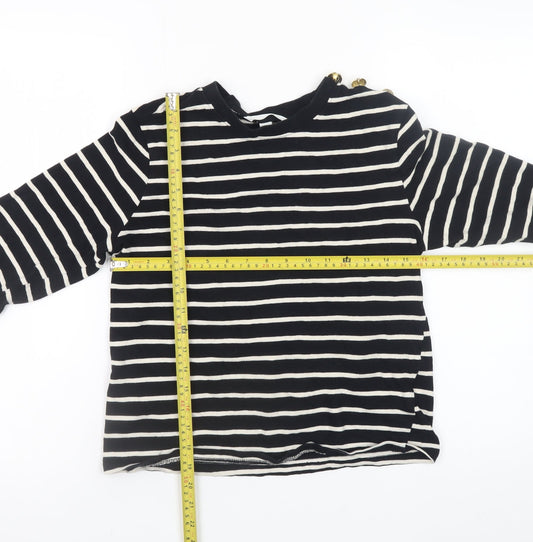 H&M Women Black White Striped Long Sleeve Cotton Boat Neck Top Size S