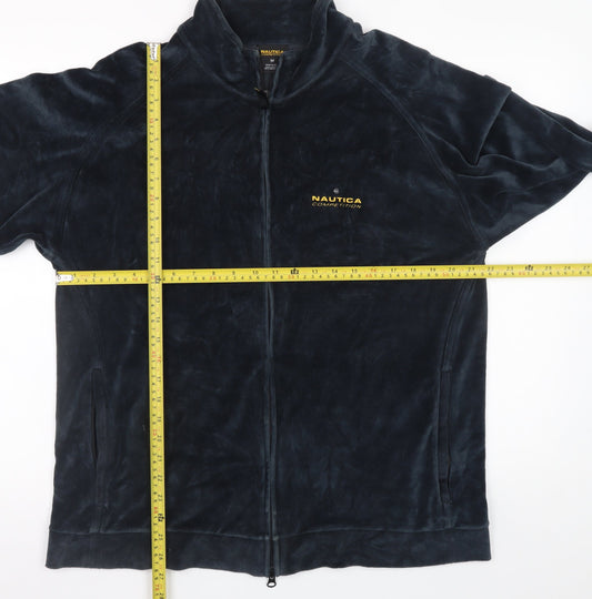 Nautica Men Blue M Velour Full Zip Jacket Stand Collar