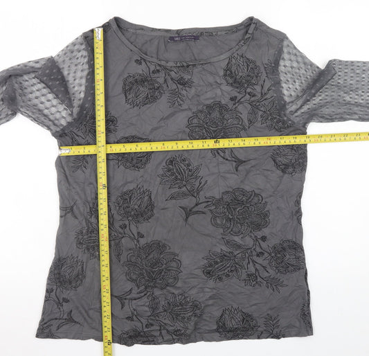 Marks and Spencer Women’s Grey Floral Long Sleeve Stretch Top UK 16