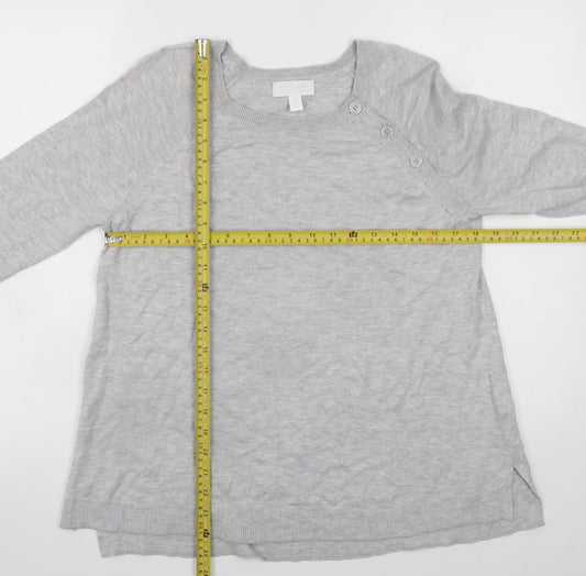 The White Company Womens Grey Medium Crew Neck Button Knit Jumper