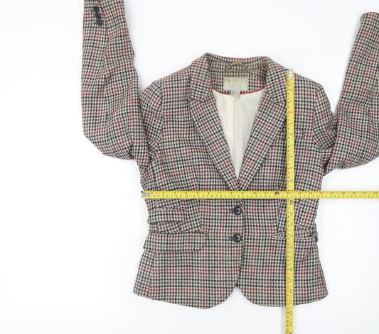 H&M Womens Brown Checked Wool Blend Single-Breasted Blazer UK 12