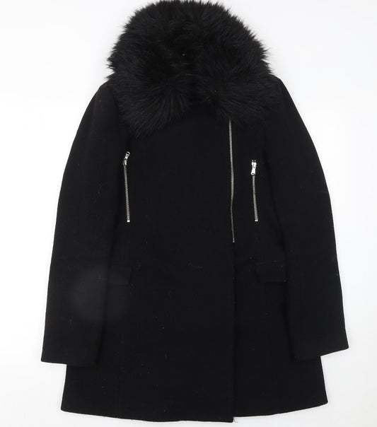 Womens UK Size M Zara Black Overcoat