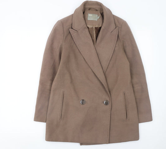 ASOS Women Brown Pea Coat Size 8 Regular Fit Lined Mid-Length