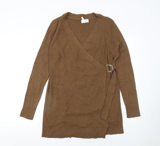 Womens UK Size S OBJECT Brown Wrap Jumper