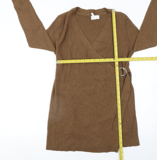 Womens UK Size S OBJECT Brown Wrap Jumper
