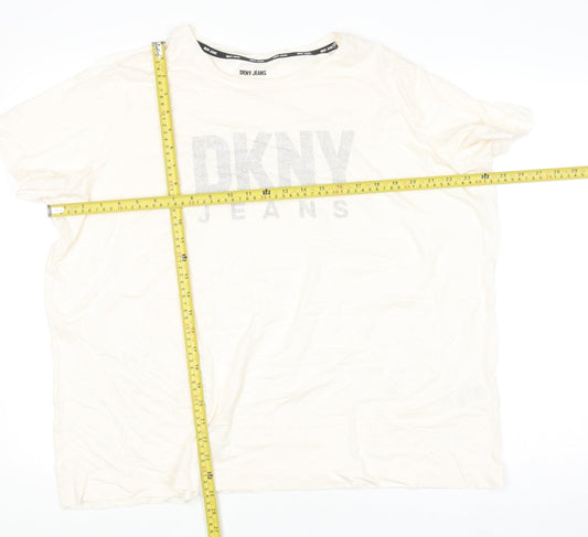 Womens UK Size 18 Plus DKNY Jeans Ivory Basic T-Shirt