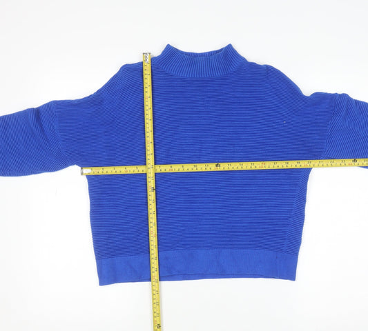 Mint Velvet Women's Blue Mock Neck Rib Knit Pullover Jumper Size M