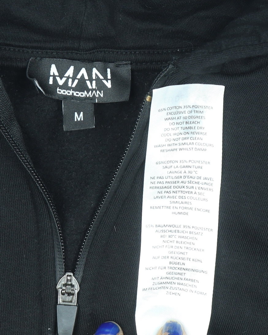 Mens UK Size M boohooMAN Black Full Zip Hoodie