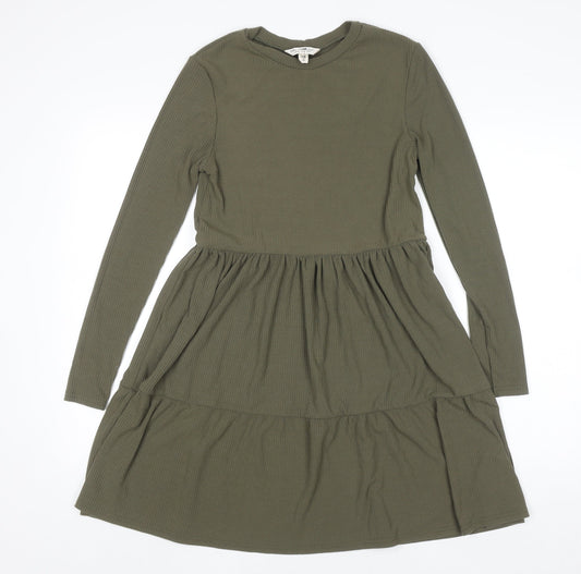 Additional front view of Miss Selfridge Women’s Green Skater Dress, size UK 8, Long Sleeve Knit