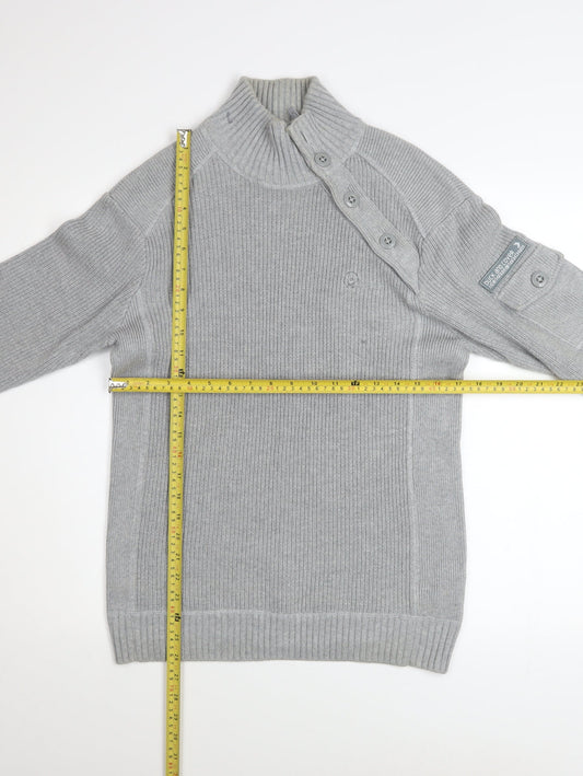 Duck and Cover Mens Grey High Neck Button Pullover Jumper L