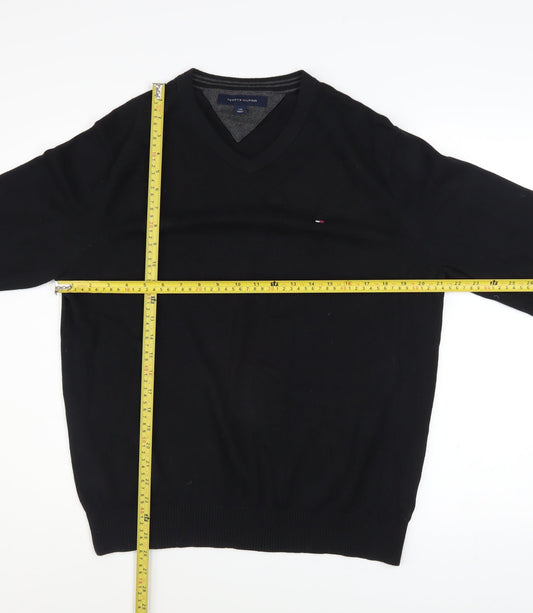 Tommy Hilfiger Men's Black Cotton V-Neck Jumper Size L