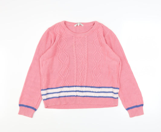Peacocks Women’s Pink Cotton Cable-Knit Jumper Size L