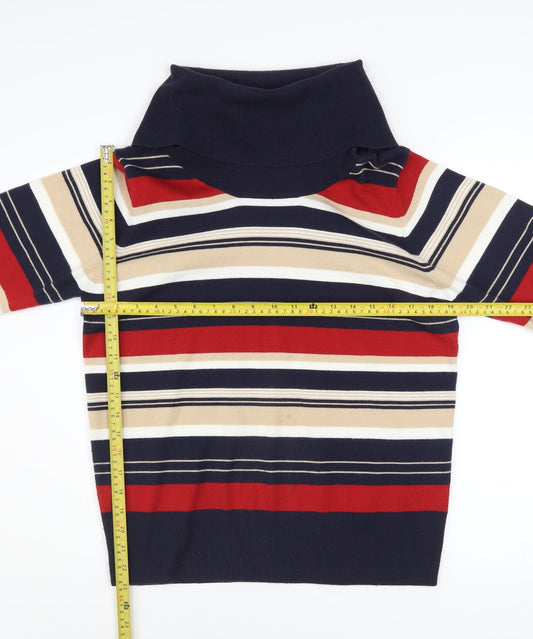 Isle Essentials Women’s Multicoloured Roll Neck Stripe Jumper Size M 14-16