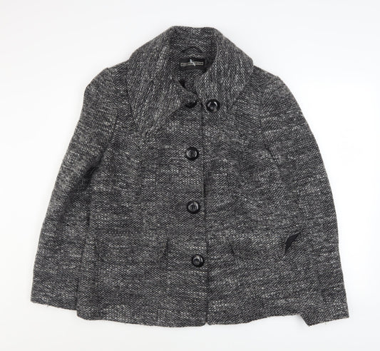 BHS Women’s Grey Wool Blend Button Up Mid-Length Overcoat Size 18
