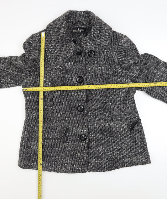 BHS Women’s Grey Wool Blend Button Up Mid-Length Overcoat Size 18