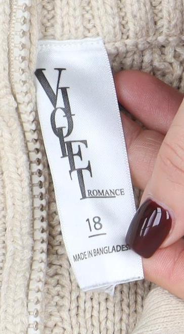 Womens UK Size 18 Violet Romance Beige Pullover Jumper