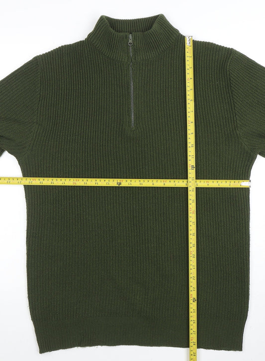 vidaXL Men’s Green 1/2 Zip High Neck Knit Jumper Size M