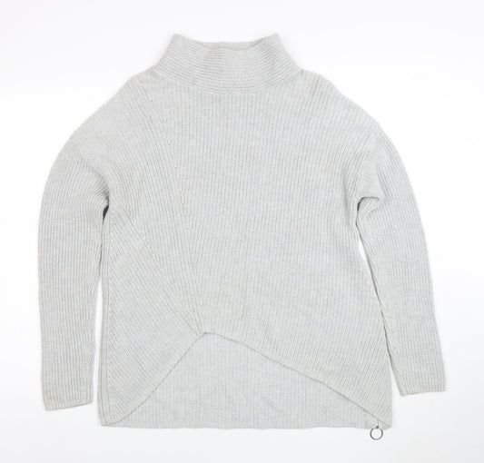 Additional front view of Oui Women’s Grey High Neck Cotton Knit Zip Jumper, size S